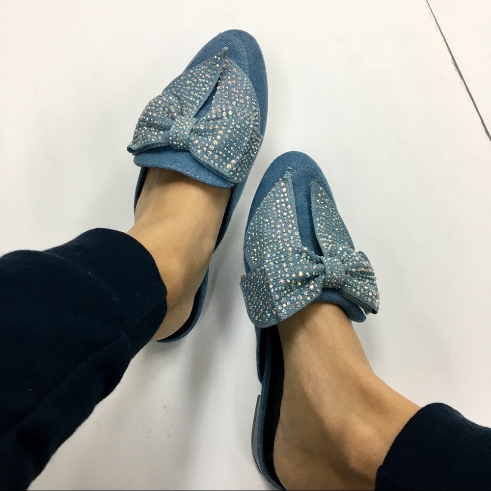 Denim rhinestone bow mule - Picture 3 of 8